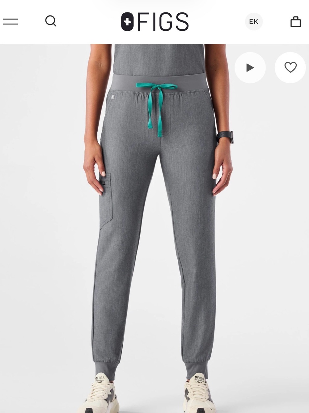 FIGS Women's Gray Jogger Scrub Pants with Teal Drawstring